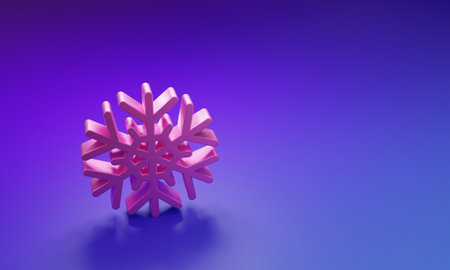Pink Snowflake icon isolated on purple-blue background. Minimalism concept. 3D render illustration.の写真素材
