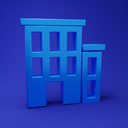 Blue House icon isolated on blue background. Home symbol. Minimalism concept. 3D render illustration.の写真素材