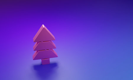 Pink Tree icon isolated on purple-blue background. Forest symbol. Minimalism concept. 3D render illustration.の写真素材
