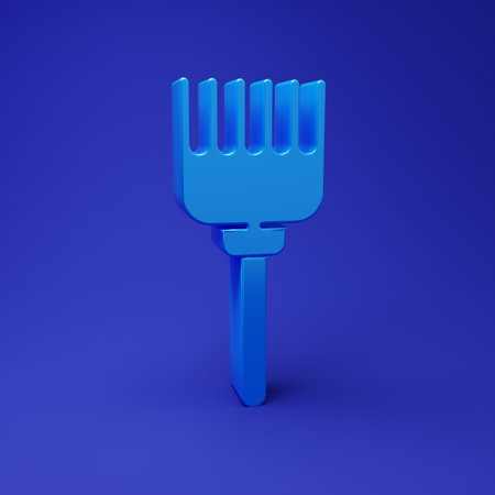 Blue Hairbrush icon isolated on blue background. Comb hair sign. Barber symbol. Minimalism concept. 3D render illustration.の写真素材