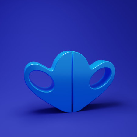 Blue heart icon isolated on blue background. Minimalism concept. 3D render illustration.の写真素材