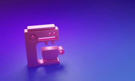 Pink Coffee machine icon isolated on purple-blue background. Minimalism concept. 3D render illustration.の写真素材