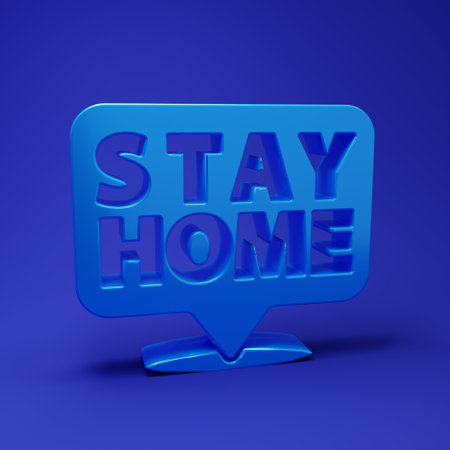 Blue Stay home icon isolated on blue background. Corona virus 2019-nCoV. Minimalism concept. 3D render illustration.の写真素材