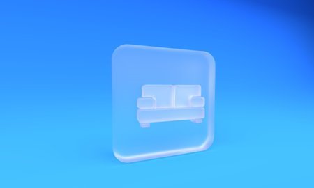 Frosted glass Sofa icon isolated on blue background. Square frosted glass button. 3D render illustration.の写真素材