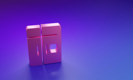 Pink Refrigerator icon isolated on purple-blue background. Fridge freezer refrigerator. Household tech and appliances. Minimalism concept. 3D render illustration.の写真素材