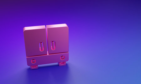 Pink Wardrobe icon isolated on purple-blue background. Minimalism concept. 3D render illustration.の写真素材