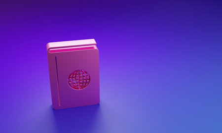 Pink Cover book travel guide icon isolated on purple-blue background. Minimalism concept. 3D render illustration.の写真素材