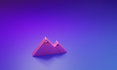 Pink Mountains icon isolated on purple-blue background. Symbol of victory or success concept. Minimalism concept. 3D render illustration.の写真素材