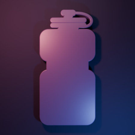 Purple Sport bottle with water icon isolated on purple-blue background. Minimalism concept. 3D render illustration.の写真素材