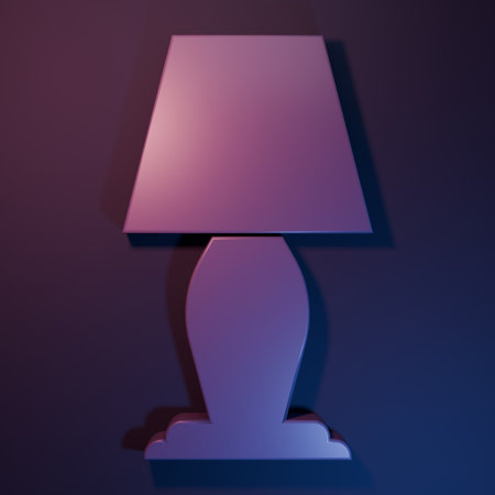 Purple Table lamp icon isolated on purple-blue background. Minimalism concept. 3D render illustration.の写真素材