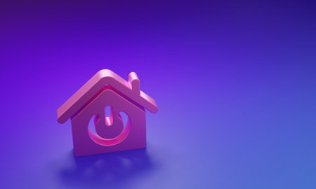Pink Smart home icon isolated on purple-blue background. Remote control. Minimalism concept. 3D render illustration.の写真素材