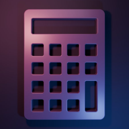 Purple Calculator icon isolated on purple-blue background. Accounting symbol. Business calculations mathematics education and finance. Minimalism concept. 3D render illustration.の写真素材