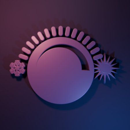 Purple Thermostat icon isolated on purple-blue background. Temperature control. Minimalism concept. 3D render illustration.の写真素材