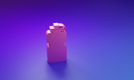 Pink Sport bottle with water icon isolated on purple-blue background. Minimalism concept. 3D render illustration.の写真素材