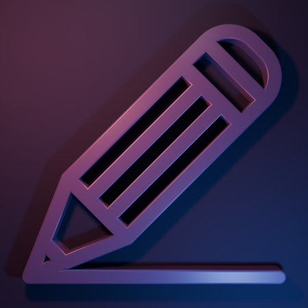 Purple Pencil and line icon isolated on purple-blue background. Education sign. Drawing and educational tools. School office symbol. Minimalism concept. 3D render illustration.の写真素材