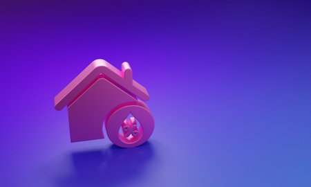 Pink House humidity icon isolated on purple-blue background. Weather and meteorology, thermometer symbol. Minimalism concept. 3D render illustration.の写真素材