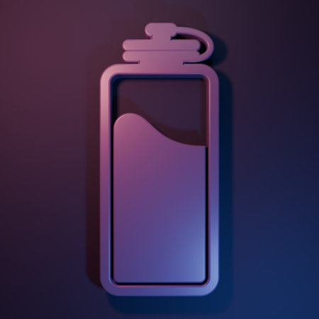 Purple Sport bottle with water icon isolated on purple-blue background. Minimalism concept. 3D render illustration.の写真素材