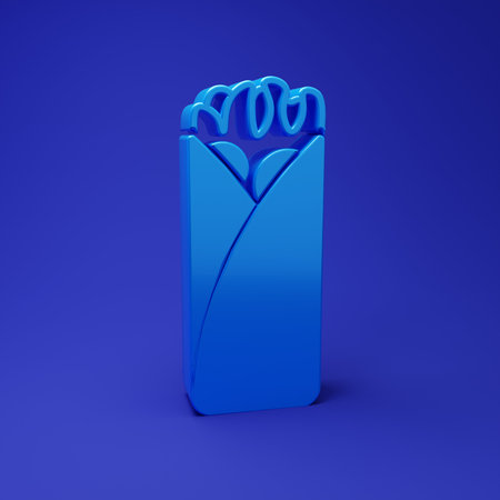 Blue Burrito icon isolated on blue background. Traditional Mexican fast food. Minimalism concept. 3D render illustration.の写真素材