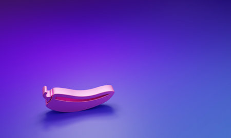 Pink Hot chili pepper pod icon isolated on purple-blue background. Design for grocery, culinary products, seasoning and spice package, cooking book. Minimalism concept. 3D render illustration.の写真素材
