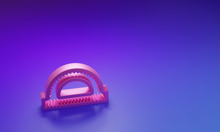 Pink Protractor grid for measuring degrees icon isolated on purple-blue background. Tilt angle meter. Measuring tool. Geometric symbol. Minimalism concept. 3D render illustration.の写真素材