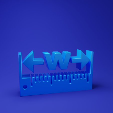 Blue Measuring height and length icon isolated on blue background. Ruler, straightedge, scale symbol. Minimalism concept. 3D render illustration.の写真素材