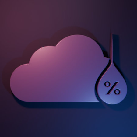 Purple Humidity icon isolated on purple-blue background. Weather and meteorology, cloud, thermometer symbol. Minimalism concept. 3D render illustration.の写真素材