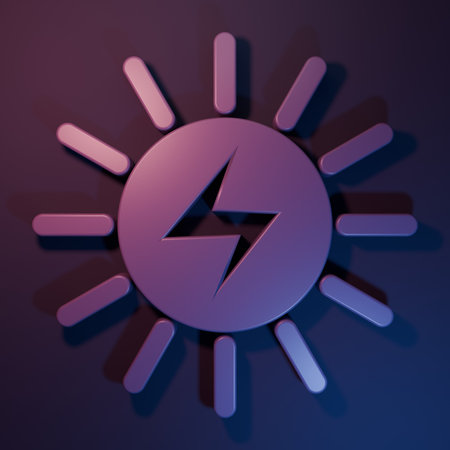 Purple Solar energy panel icon isolated on purple-blue background. Minimalism concept. 3D render illustration.の写真素材