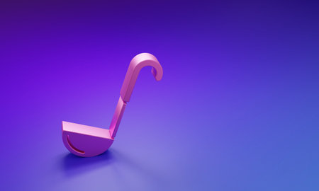 Pink Kitchen ladle icon isolated on purple-blue background. Cooking utensil. Cutlery spoon sign. Minimalism concept. 3D render illustration.の写真素材