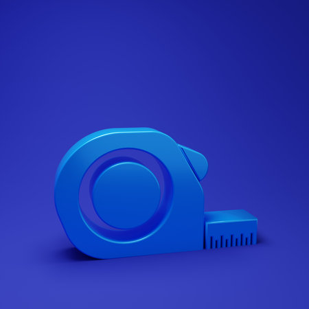Blue Roulette construction icon isolated on blue background. Tape measure symbol. Minimalism concept. 3D render illustration.の写真素材