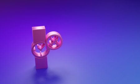 Pink Wrist watch with screwdriver and wrench icon isolated on purple-blue background. Adjusting, service, setting, maintenance, repair, fixing. Minimalism concept. 3D render illustration.の写真素材
