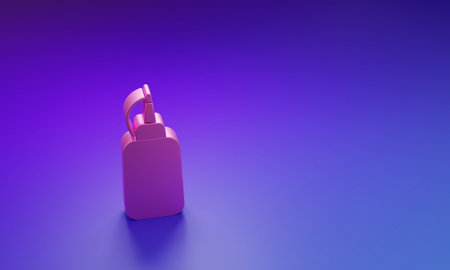 Pink Mustard bottle icon isolated on purple-blue background. Minimalism concept. 3D render illustration.の写真素材