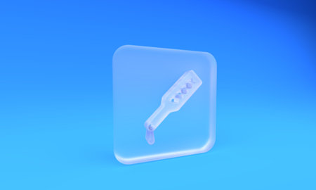 Frosted glass icon isolated on blue background. Square frosted glass button. 3D render illustration.の写真素材