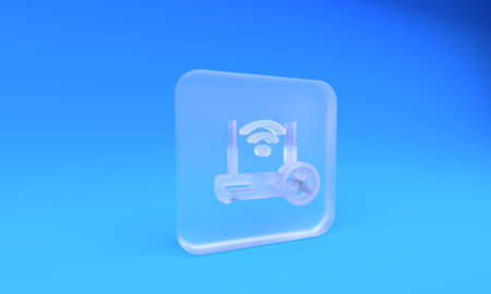 Frosted glass Router wi-fi with screwdriver and wrench icon isolated on blue background. Adjusting,...