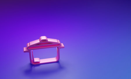 Pink Cooking pot icon isolated on purple-blue background. Boil or stew food symbol. Minimalism concept. 3D render illustration.の写真素材