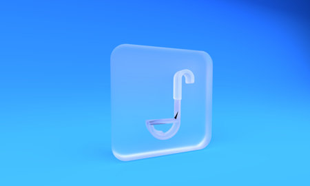 Frosted glass Kitchen ladle icon isolated on blue background. Cooking utensil. Cutlery spoon sign. Square frosted glass button. 3D render illustration.の写真素材