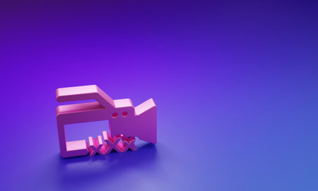 Pink Video camera icon isolated on purple-blue background. Age restriction symbol. 18 plus content sign. Minimalism concept. 3D render illustration.の写真素材