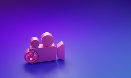 Pink Video camera with screwdriver and wrench icon isolated on purple-blue background. Adjusting, service, setting, maintenance, repair, fixing. Minimalism concept. 3D render illustration.の写真素材