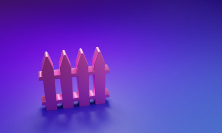 Pink Garden fence wooden icon isolated on purple-blue background. Minimalism concept. 3D render illustration.の写真素材