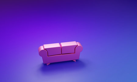 Pink Sofa icon isolated on purple-blue background. Minimalism concept. 3D render illustration.の写真素材