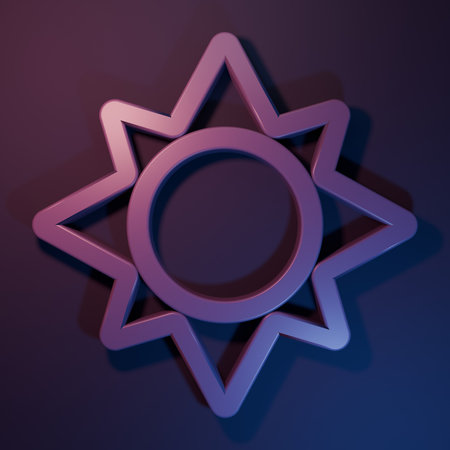 Purple Sun icon isolated on purple-blue background. Minimalism concept. 3D render illustration.の写真素材