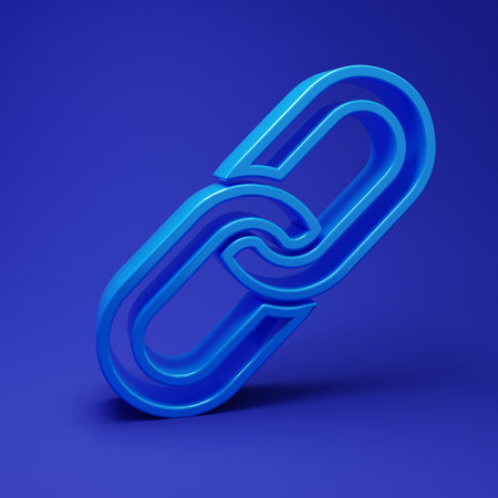 Blue Chain link icon isolated on blue background. Link single. Minimalism concept. 3D render illustration.の写真素材