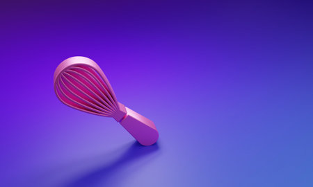 Pink Kitchen whiskey icon isolated on purple-blue background. Cooking utensil, egg beater. Cutlery sign. Food mix symbol. Minimalism concept. 3D render illustration.の写真素材