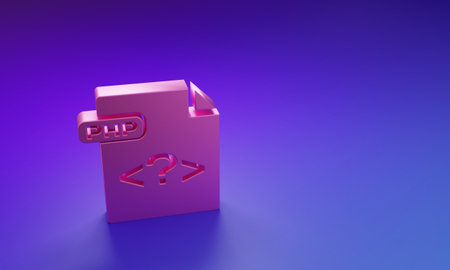 Pink PHP file document. Download php button icon isolated on purple-blue background. PHP file symbol. Minimalism concept. 3D render illustration.の写真素材