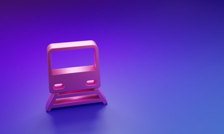 Pink Train icon isolated on purple-blue background. Public transportation symbol. Subway train transport. Metro underground. Minimalism concept. 3D render illustration.の写真素材
