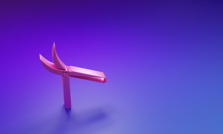 Pink Gardening handmade scissors for trimming icon isolated on purple-blue background. Pruning shears with wooden handles. Minimalism concept. 3D render illustration.の写真素材