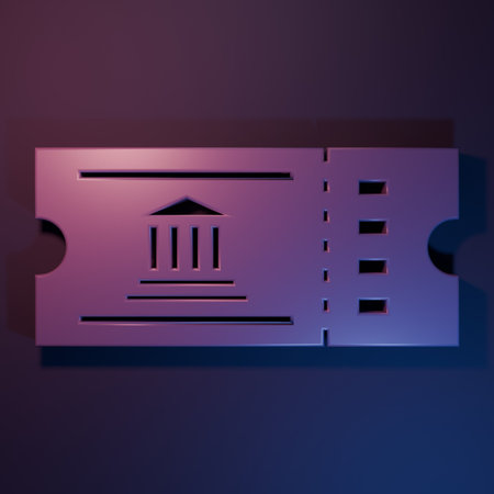 Purple Museum ticket icon isolated on purple-blue background. History museum ticket coupon event admit exhibition excursion. Minimalism concept. 3D render illustration.の写真素材