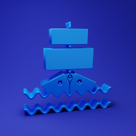 Blue Ship icon isolated on blue background. Minimalism concept. 3D render illustration.の写真素材
