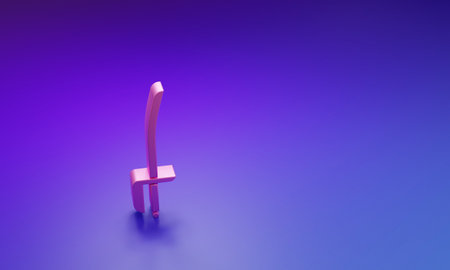 Pink Pirate sword icon isolated on purple-blue background. Saber sign. Minimalism concept. 3D render illustration.の写真素材