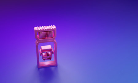 Pink Bus ticket icon isolated on purple-blue background. Public transport ticket. Minimalism concept. 3D render illustration.の写真素材