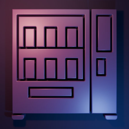 Purple Vending machine of food and beverage automatic selling icon isolated on purple-blue background. Minimalism concept. 3D render illustration.の写真素材